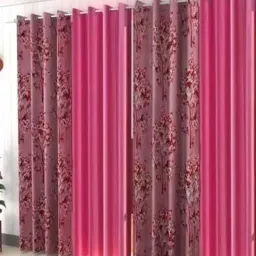 aadi traders Pink Polyester Floral and Solid 5ft Semisheer Eyelet Window Curtains (4Pcs)-picture-1