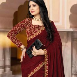 Unstitched Velvet Blouse Material Embroidered-image-19