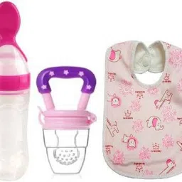 saraswati kart Baby Fruit Nibbler, Bibs Water proof & Spoon Feeder For feeding(Set 3)- Silicone-picture-1