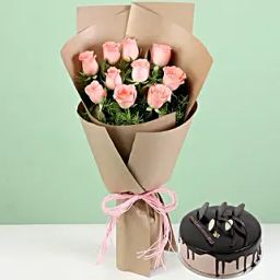 10 Pink Roses Chocolate Cream Cake-image-84