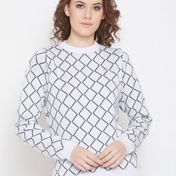 JUMP USA Women White & Black Checked Pullover-image-78