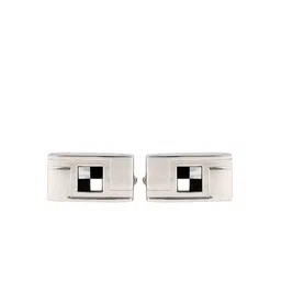 PELUCHE Silver-Toned & Black Natural Mother of Pearl Stone Cufflink-image-20