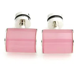PELUCHE Men Silver & Pink Onyx Stone Cufflinks-image-76