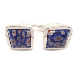 PELUCHE Silver-Toned & Blue Quirky Floral Pattern Cufflink-image-17