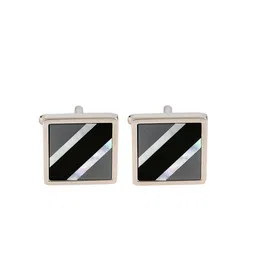 PELUCHE Silver-Toned & Black Natural Tiger's Eye Stone Cufflink-image-35