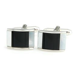 PELUCHE Men Mother Of Pearl Stone & Black Onyx Stone Silver-Toned Cufflink-picture-12