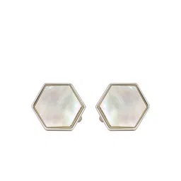 PELUCHE Silver-Toned Natural Mother of Pearl Stone Geometric Cufflink-image-10