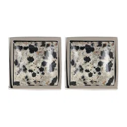 PELUCHE Men Silver-Toned & Black Natural Mother of Pearl Stone Cufflink-image-46