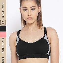 DressBerry Pack of 2 Colourblocked Non Padded Workout Bra-8