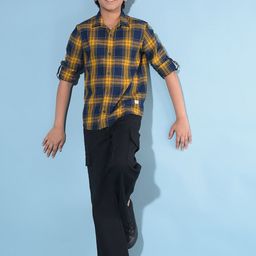 Crimsoune Club Boys Classic Slim Fit Tartan Checked Pure Cotton Casual Shirt-image-81