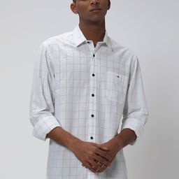 Mufti Men Trim Slim Fit Grid Tattersall Checked Casual Cotton Shirt-image-92