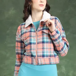 Tokyo Talkies Checked Crop Flannel Checked Shirt Flannel Checked Shirt-24