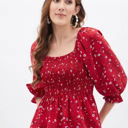 Kibo Floral Print Crepe Cinched Waist Top-picture-43