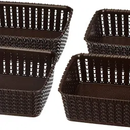 Plastic Multiuses Small M 15 Plastic Tray/Basket/Organizer Without Lid-Pack of 4 (Brown) Storage Basket-image-58