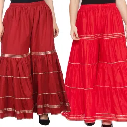 Pack of 2 Women Relaxed Maroon, Red Cotton Blend Trousers-image-52