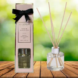 Sim & Ross | Rose & Black Oud Reed Diffuser Set | Includes 5 Wooden Reed Sticks | 50ml | Toxin Free & Calming Effect, Room Freshener for Home, Bedroom, Bathroom Diffuser-29