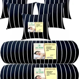 5 Cushion And 2 Microfibre Stripes Bolster Pack of 7-image-80