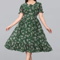 Women Fit and Flare Dark Green Maxi/Full Length Dress-image-52