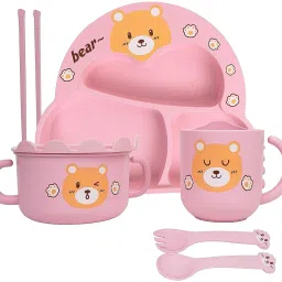 Pack of 5 Bamboo Children Dinnerware Set - Bamboo Fibre Feeding Set for Kids Dinner Set-image-23
