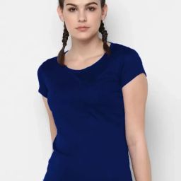Women Solid Round Neck Polyester Blue T-Shirt-image-84