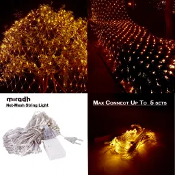 miradh 120 LEDs 1.5 m Yellow Flickering, Steady Net/Mesh Rice Lights image 5