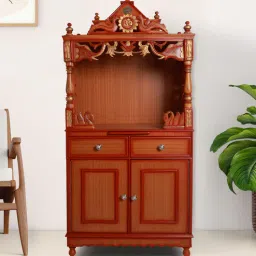 dzyn furnitures Vedashraya Floor Rested Pooja Mandir without Door (Teak Gold)-picture-43