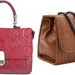Red, Tan Women Sling Bag Women Embossed Textured Flap Sling Bag with Adjustable Strap-2