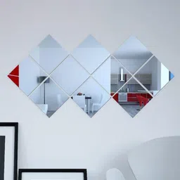 WallDaddy Silver Toned 10 Pieces Self-Adhesive Square Mirror Wall Stickers-image-14