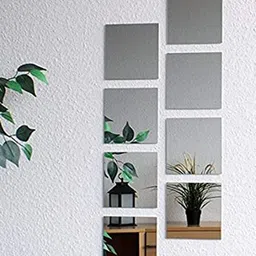 WallDaddy Grey 8-Pieces Self-Adhesive Square Mirror Wall Stickers-14