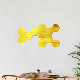 WallDaddy Gold Toned 11 Pieces Hexagon Mirror Stickers-image-42