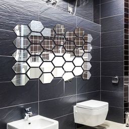 WallDaddy Silver Toned 35 Pieces Hexagon Mirror Wall Stickers-image-41