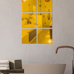 WallDaddy Yellow 6 Pieces Acrylic Self-Adhesive Square Mirror Wall Stickers-51