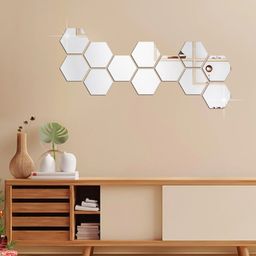 WallDaddy 12 Pcs Silver-Toned Hexagon Mirror Wall Stickers-image-95