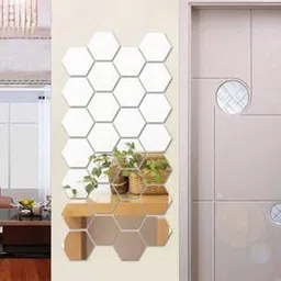 WallDaddy White 28-Pieces Hexagon Mirror Wall Stickers-image-59