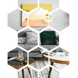 WallDaddy Silver Toned 12 Pieces Hexagon Mirror Wall Stickers-2