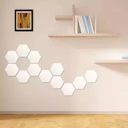 WallDaddy Silver Toned 12 Pieces Acrylic Hexagon Mirror Wall Stickers-3