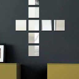 WallDaddy Silver Toned 8 Pieces Self-Adhesive Square Mirror Wall Stickers-37