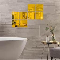 WallDaddy Gold Toned 8 Pieces Square Mirror Wall Stickers-12