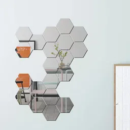 WallDaddy Silver Toned 20 Pieces Hexagon Mirror Wall Stickers-image-97