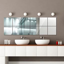 WallDaddy Silver Toned 12 Pieces Self-Adhesive Square Mirror Wall Stickers-47
