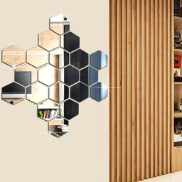 WallDaddy Silver Toned 20 Pieces Hexagon Mirror Wall Stickers-image-94