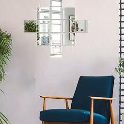 WallDaddy Silver Toned 13 Pieces Self-Adhesive Square Mirror Wall Stickers-image-91
