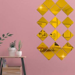 WallDaddy Yellow 16 Pieces Square Mirror Wall Stickers-12