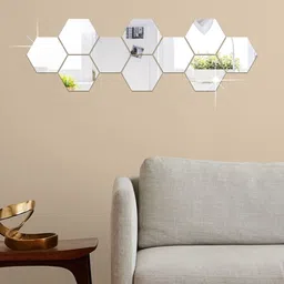 WallDaddy Silver Toned 10 Pieces Acrylic Hexagon Mirror Stickers-image-20