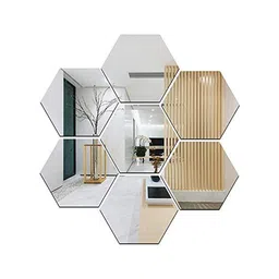 WallDaddy Silver Toned 7 Pieces Hexagon Design Mirror Wall Stickers-36