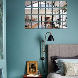 WallDaddy 24 Pieces Silver Self-Adhesive Square Mirror Wall Stickers-image-66