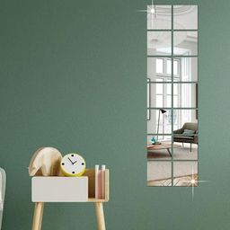 WallDaddy Silver Toned 14 Pieces Self-Adhesive Square Mirror Wall Stickers-50