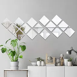 WallDaddy Silver Toned 15 Pieces Acrylic Self-Adhesive Square Mirror Wall Stickers-image-98