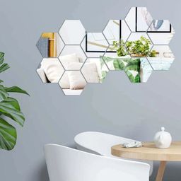 WallDaddy 14 Pcs Silver-Toned Hexagon Mirror Wall Stickers-image-81