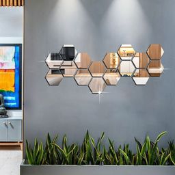 WallDaddy 16 Pcs Silver-Toned Hexagon Mirror Wall Stickers-image-97